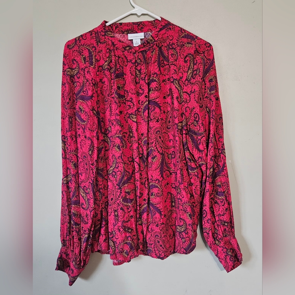 🩷💚Liz Claiborne Womans Key Hole Neckline Top Size L Reddish/Pink Multi🩵💜 - Picture 7 of 7